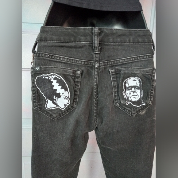 Frankensteins Monster & Bride mashup custom OOAK unique skinny jeans! - Picture 11 of 12